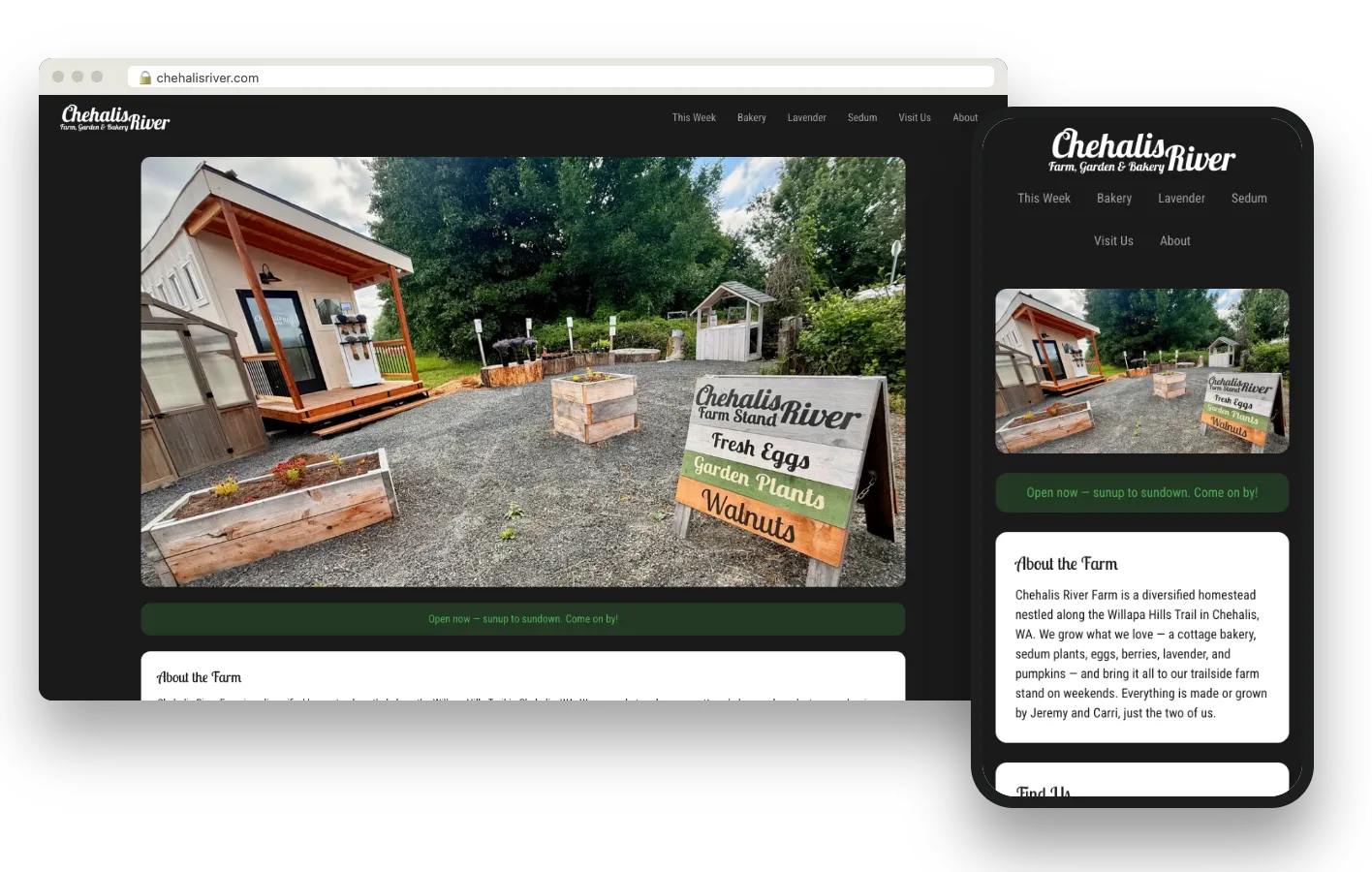 Chehalis River Farm website on desktop and mobile